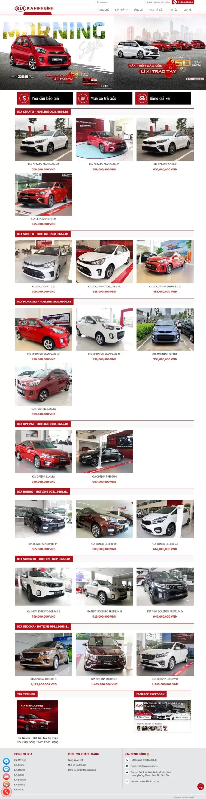 Mẫu website bán xe ô tô Ki-a